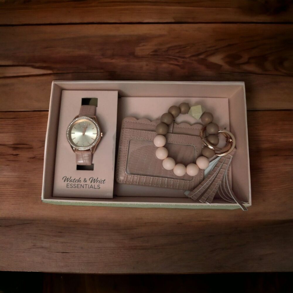 Rose Gold Watch & Matching Wrist Wallet - Tassles, ID Holder, Beaded Band